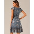 thumbnail image 4 of DARING DIVA Square Neck Flutter Sleeve A-Line Midi Dress S Dusty Blue, 4 of 6