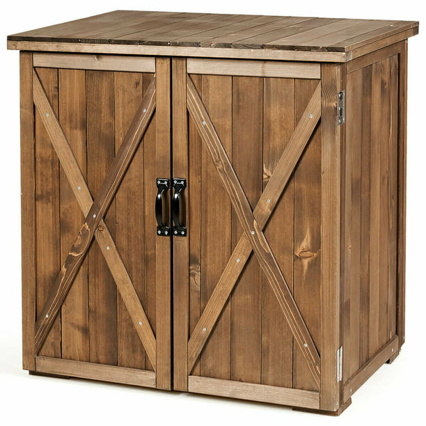 Gymax 2 5 X Ft Outdoor Wooden Storage, Wood Storage Cabinet With Doors