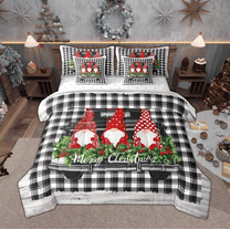 Manfei Cute Xmas Gnome Twin Bedding Sets 7pcs, Merry Christmas Bedding Comforter Set for Kids, Black White Buffalo Plaid Sheet Sets, Ultra Soft Home Decor