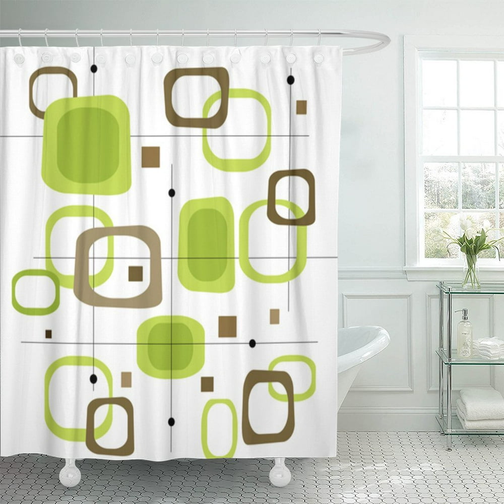 PKNMT Retro Lime Green and Brown Squares Spot of Layered Polyester Shower Curtain 60x72 inches