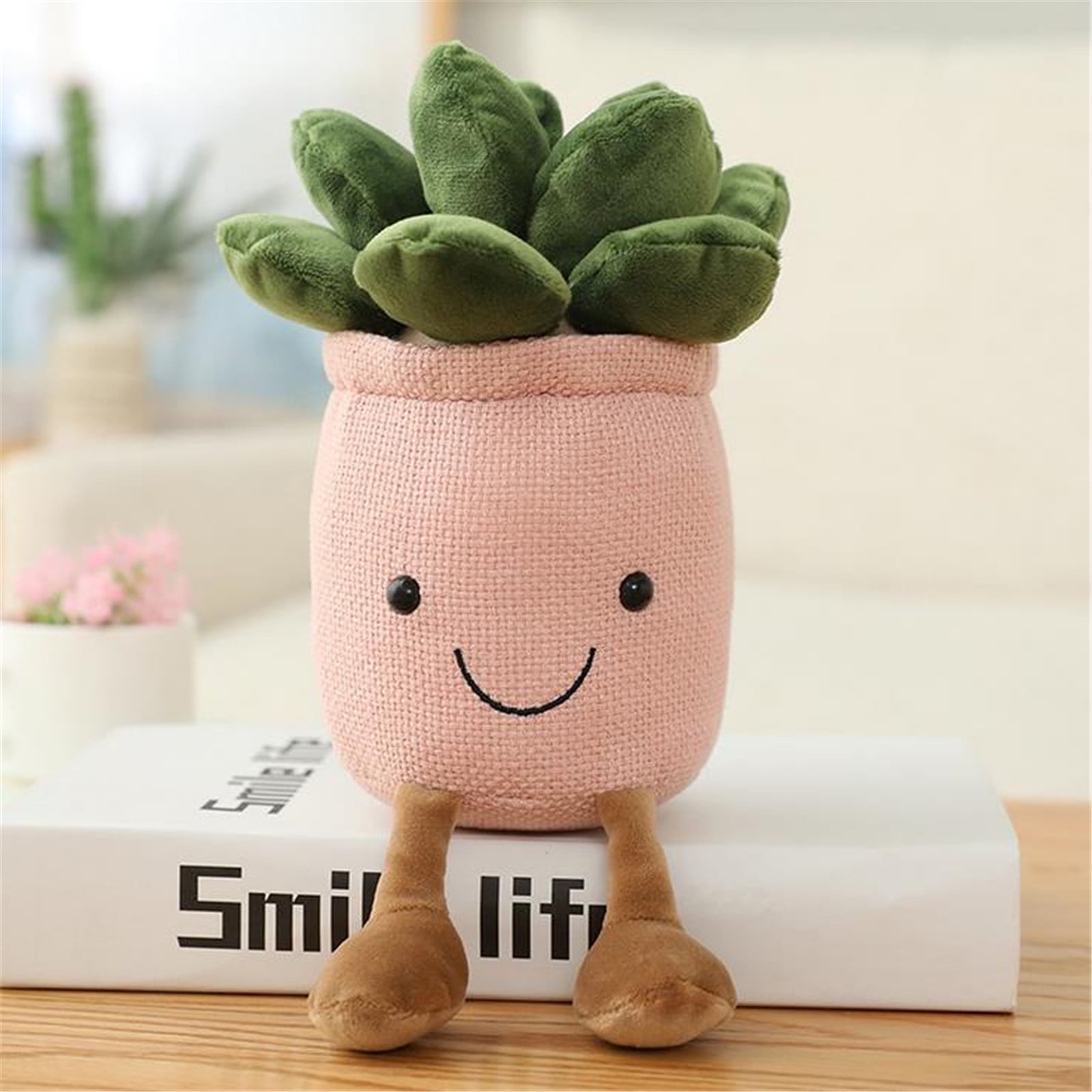 Smiling Potted Plant Plush Toy Happy Cactus Plushie Lifelike Tulip