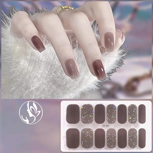 Wartleves Pegatinas de uñas de cobertura completa, pegatinas de manicura con purpurina bonitas y completas, 14 piezas/juego