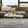 thumbnail image 3 of Nesting Coffee Table, 23.6" Round Coffee Table Set of 2, Wooden Nesting Table Set with Metal Frame, Side Tables for Living Room Bedroom Balcony, White, 3 of 12