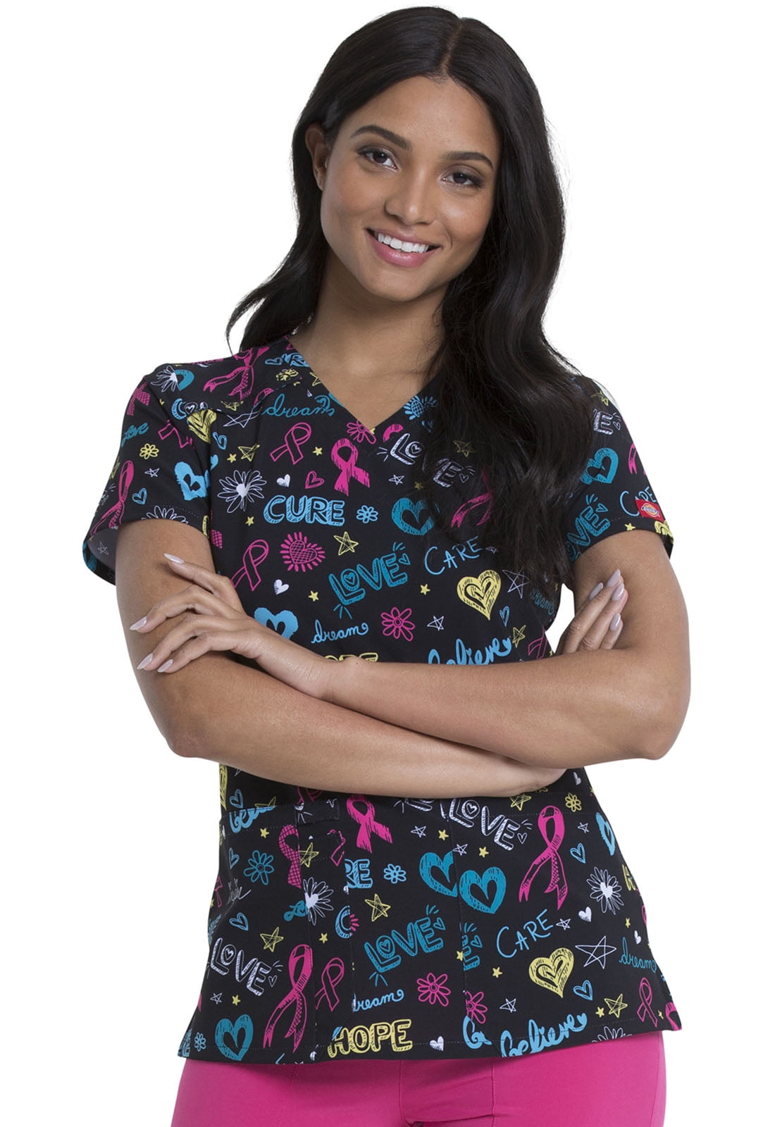 Dickies Dickies EDS Breast Cancer Awareness VNeck Women's Scrubs Top
