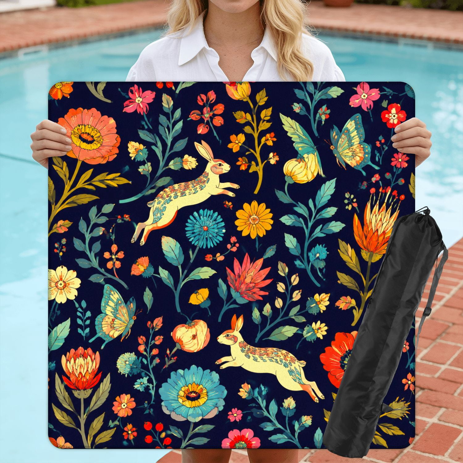 Mahjong Mat 31.5" x 31.5" Colorful Birds Floral Dark Non-Slip Noise Reduction American Mahjong Tiles Table Cover for Dominoes Poker Card Board Games Gift