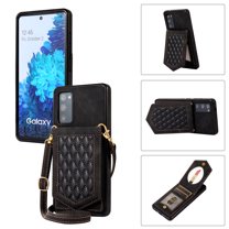 Dteck Case for Samsung Galaxy S20 FE 5G,Magnetic Leather Card Holder Wallet Shockproof Rubber Kickstand Cover with Shoulder Strap, Black