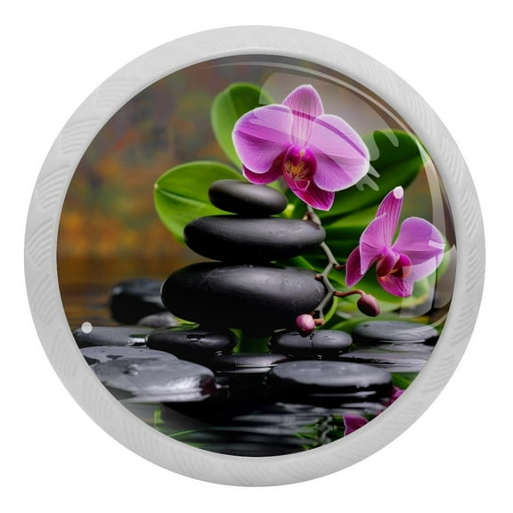 PhooArto Zen Basalt Stone Orchid 4 PCS Crystal Glass Cabinet Knobs, Drawer Kitchen Cabinets Dresser Cupboard Wardrobe Pulls Handle - Glowing in the Dark