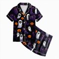 thumbnail image 4 of Cdudpw Halloween Pajamas Toddler Girl Pumpkin Ghost Pajama Set Short Sleeve Button Down Shirt Fall 2 Piece Outfits(A015-White), 4 of 5