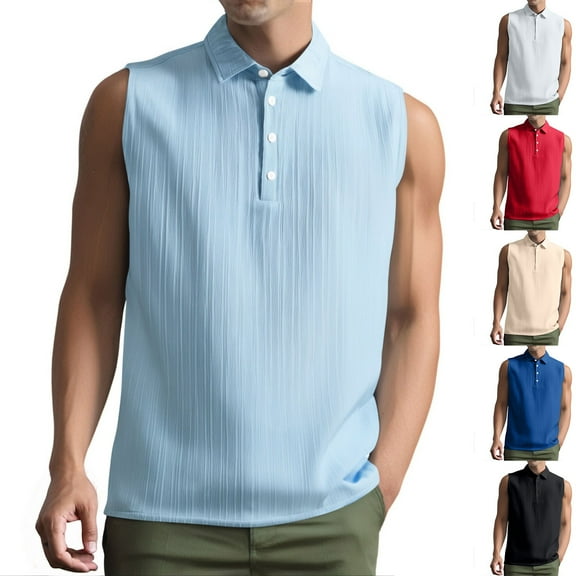 Lovskoo Men's Summer Tank Tops Sleeveless Collared Base Shirt Casual Top Solid Color Sleeveless Top Blue