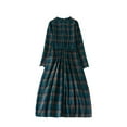 thumbnail image 4 of Brilliant Fall Dresses for Women 2024 Maxi Women's Retro Waist Waist Slim Lace Up Mid Length Plaid Cotton Linen Dress Blue M, 4 of 7