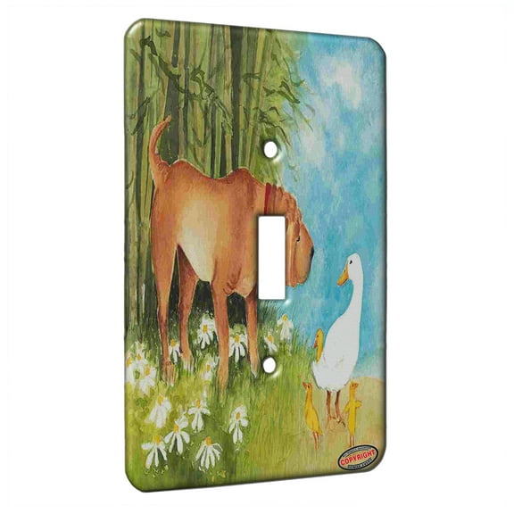 KuzmarK™ Single Gang Toggle Switch Wall Plate - Chinese Shar Pei with Bamboo and Ducks Dog Art by Denise Every