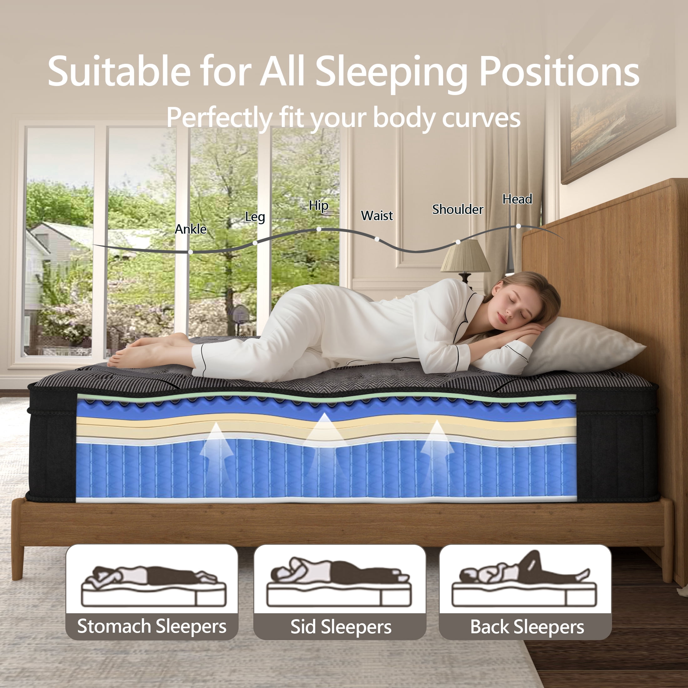 Doudter King Size Mattresses 14 Inch, Medium Firm Hybrid Mattress, Memory Foam and Individual Pocket Spring,Motion Isolation,Pressure Relief