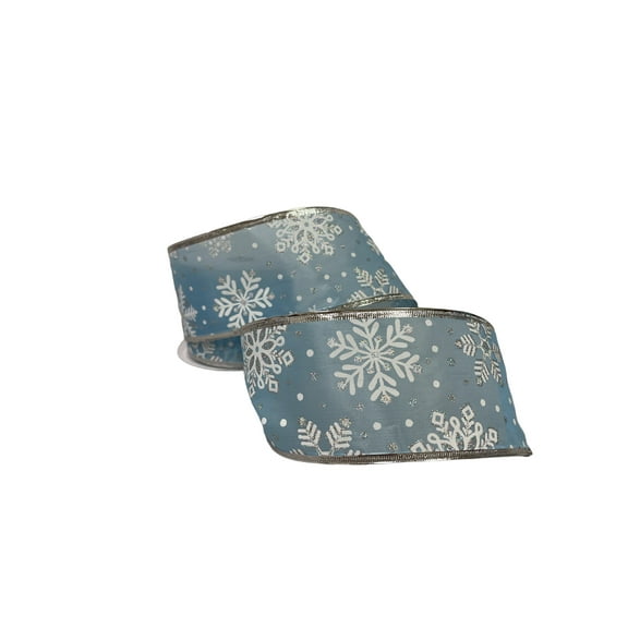 Charmed 2.5" Christmas Wire Edged Ribbon 3 Yards per Roll; Blue Snow Flake