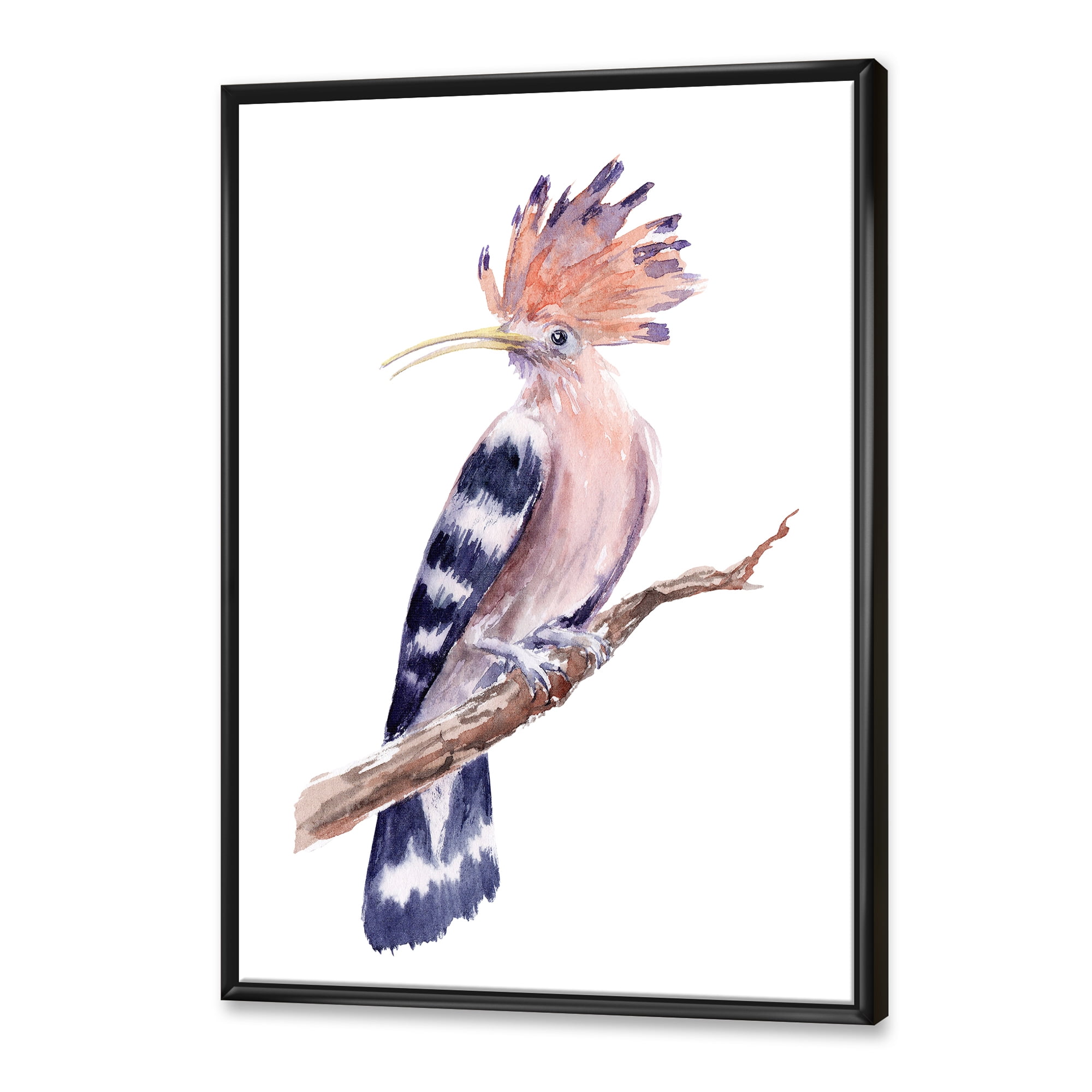 Designart 'Ancient Hoopoe Bird On A Branch' Traditional Framed Canvas Wall Art Print