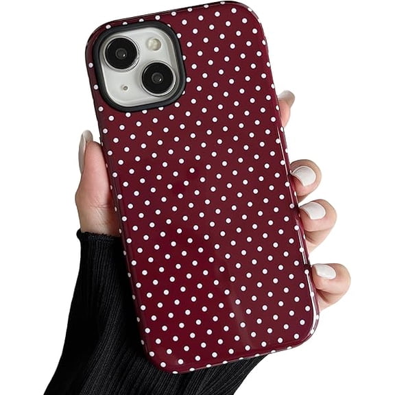 Magnetic Case for iPhone 13/14, Polka Dot Phone Case Cute for Girl Women, Compatible with Magsafe, Hard PC Soft TPU Protective Phone Cover for iPhone 13/14-Wine Red