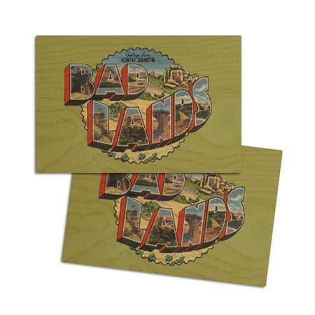 

Badlands North Dakota Greetings from North Dakota Contour Vintage Postcard (4x6 Birch Wood Postcards 2-Pack Stationary Rustic Home Wall Decor)