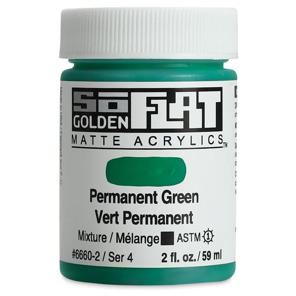 Golden SoFlat Matte Acrylic Paint - Permanent Green, 59 ml, Jar