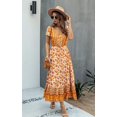 thumbnail image 4 of Robes Femmes-Été Décontracté Manches Courtes Taille Haute Col en V Imprimé Floral Robe Maxi Boutonnée, 4 of 7