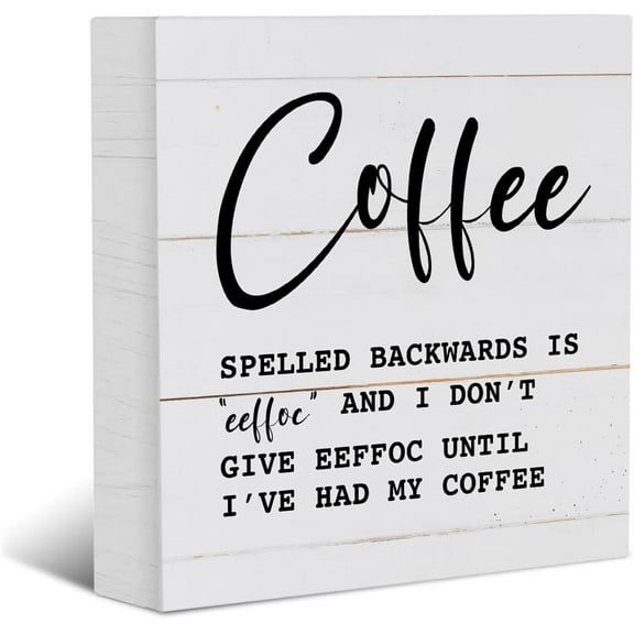 Zomyto 7x7 Inches Coffee Sign, Rustic Wooden Box Sign,Wood Block Plaque Desk Decor, Shelf Table Office Decoration for Coffee Bar Dining Room, Coffee Spelled Backwards