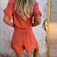 thumbnail image 3 of MORTTIC Women's Solid Color Lapel Short Sleeve Shirt & High-Waist Shorts Set - Summer Vacation Two-Piece Outfit, Button-Up Casual Shorts Set, 3 of 5
