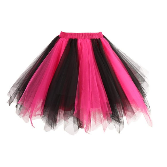 GOOBGS Musever 1950s Vintage Ballet Bubble Skirt Tulle Petticoat Puffy Tutu Black/Fuchsia Large/X-Large