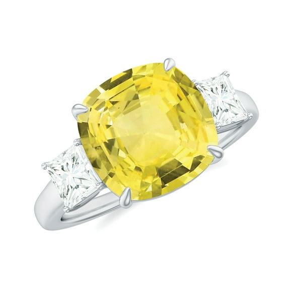 Rosec Jewels Lab Grown Yellow Sapphire Solitaire Ring with Moissanite (10 mm) - AAAA Quality, 925 Sterling Silver, US 4.00