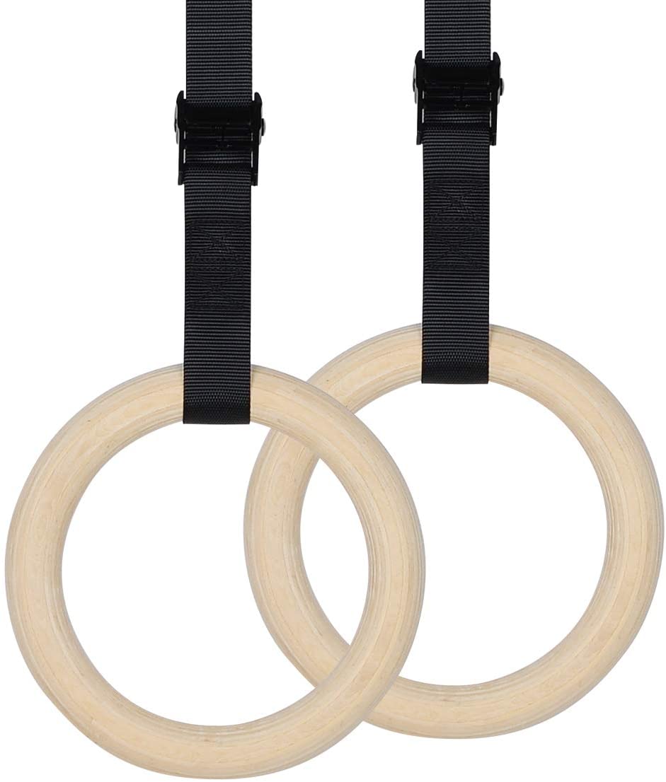 Wood Gymnastics Rings 1500lbs/992lbs with Adjustable Cam Buckle 14.76ft