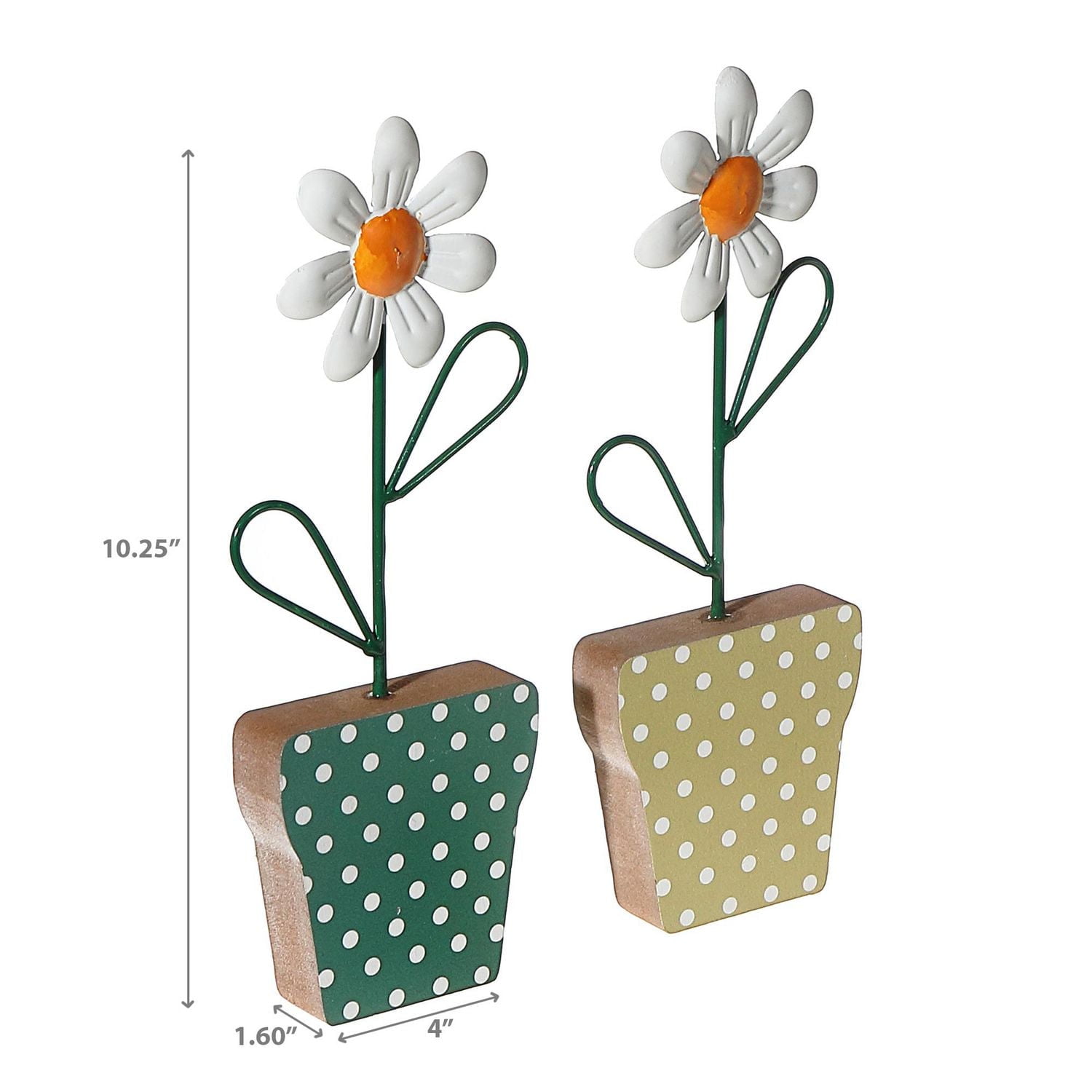 IH Casa Decor Galvanized Daisy On Wood Stand Asstd - Set of 2