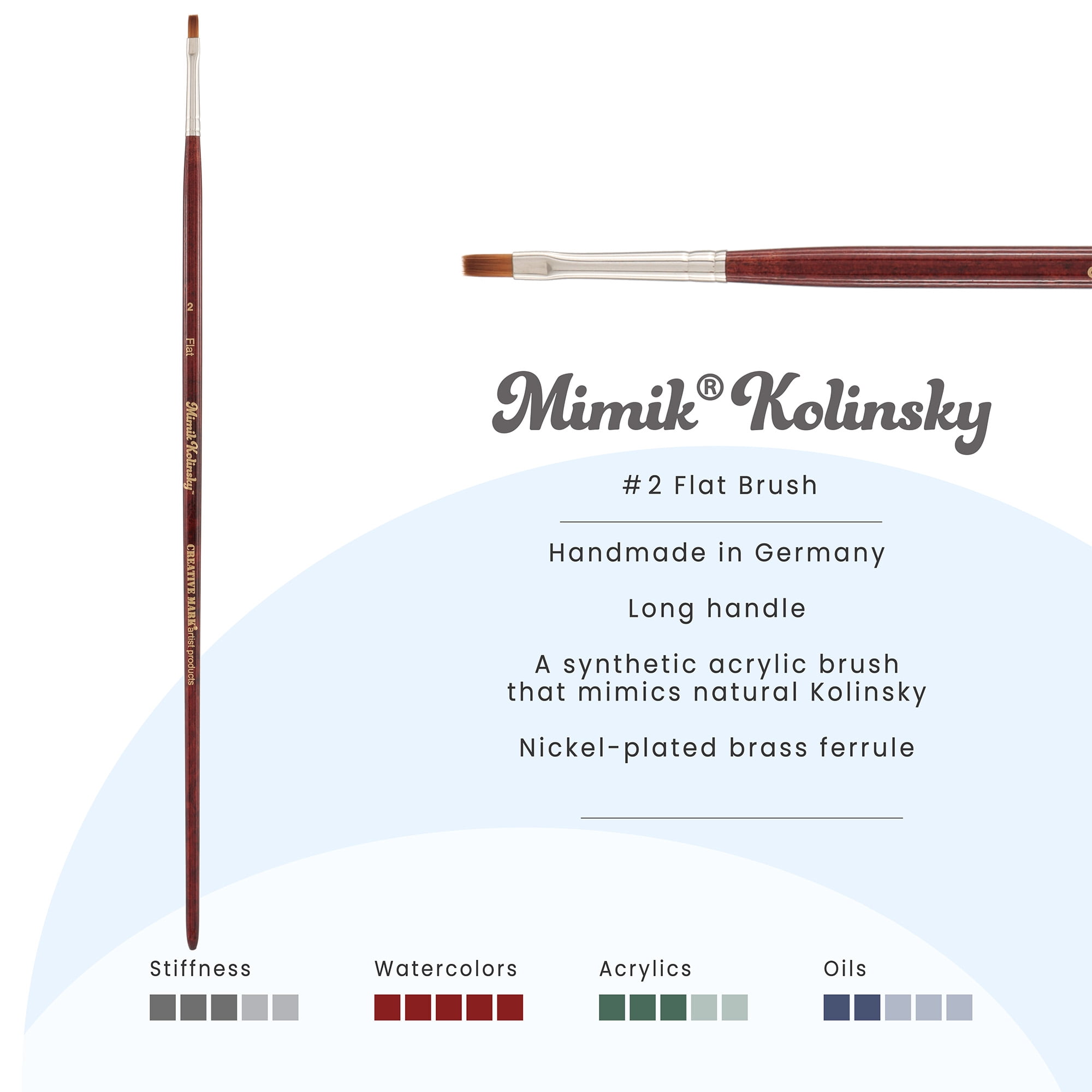 Creative Mark Mimik Kolinsky Watercolor Brush - # 2 Flat - Long Handle Synthetic Paint Brush - Handmade in Germany - Synthetic Sable Paint Brushes for Professional Artists - Animal-Friendly