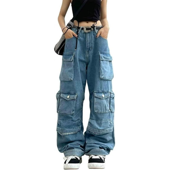 Women's Cargo Pants Y2K Clothing Multi-Pocket Relaxed Fit Jeans Grunge Clothes  Hip Streetwear