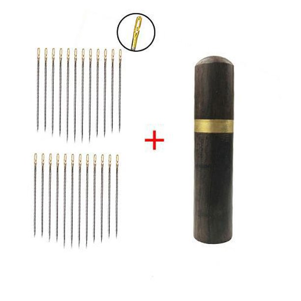 Cilindro de almacenamiento de madera de sándalo con aguja de coser a mano, entrada lateral, cola dorada, herramientas para el hogar, tubo de almacenamiento de costura, caja de costura