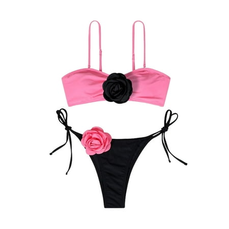 Divhosrg High Waisted Bathing Suit for Women Shorts  Bikini Sets for Women Cheeky  Strapless Bathing Suits for Women  Women s Swimwear In Clearance  Hot Pink Swimsuits for Women 2025 M