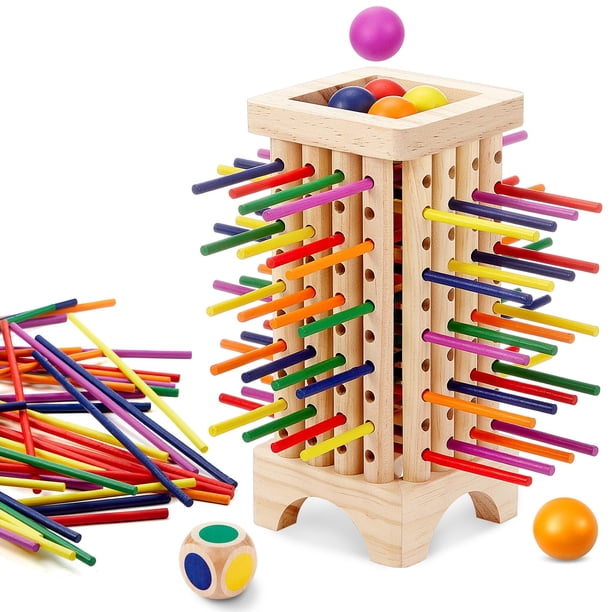 Juego Montessori Relaxgiant con torre de palitos de madera de colores