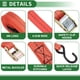thumbnail image 5 of Correas de sujeción de trinquete Unique Bargains 1 juego 1 pulgada x 20 pies 1,100lb correas de trinquete para portaequipajes, motocicletas, camiones, remolques, rojas, 5 of 7