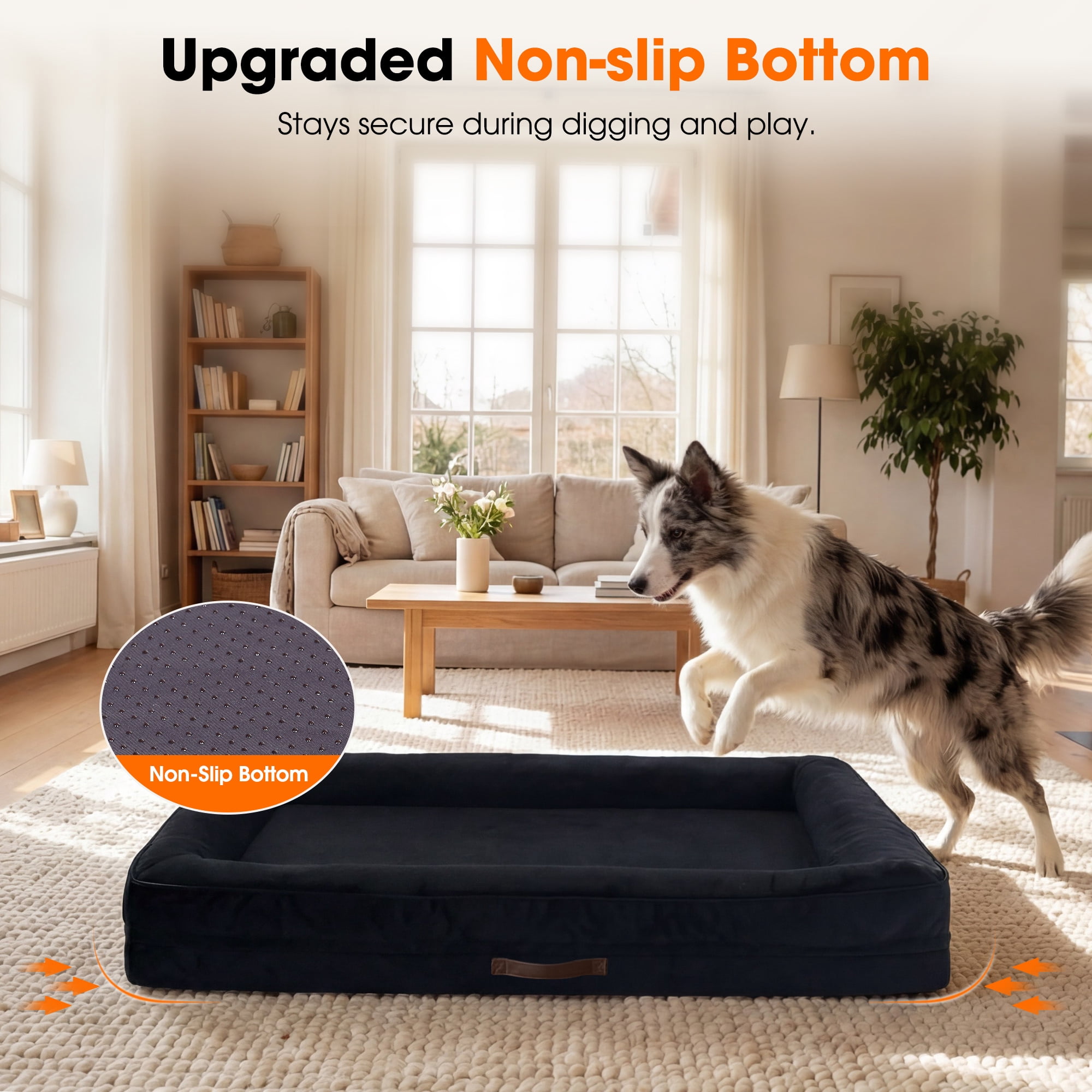 XX-Large Orthopedic Dog Bed Waterproof Pet Sofa Bed Four-Sided Bolster Cushion with Removable Washable Cover for Big Dogs Black