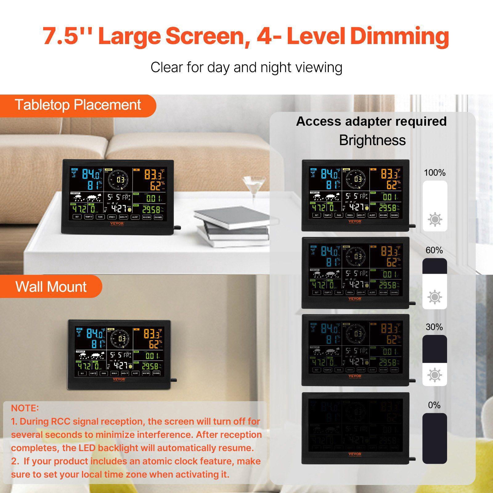 7-in-1 Wireless Weather Station with 7.5 inch Color Display Indoor Outdoor Digital Monitor for Temperature Humidity Wind Speed Direction Rain UV Forecast Alarm Alerts No WiFi