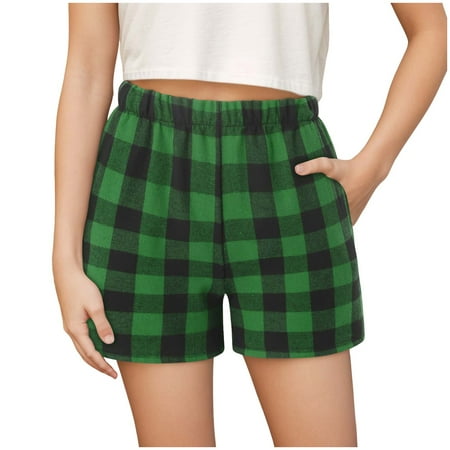 larppty Plaid Shorts for Kids Girls Summer Breathable Elastic High Waist Jogger Short Toddler Soft Loose Lightweight Bermudas(Green 11-12 Years)