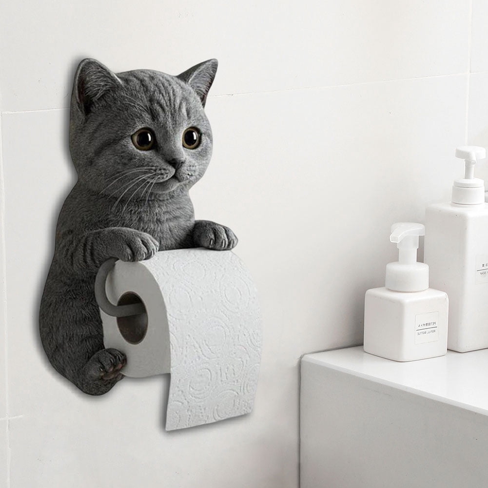 CARRFA Funny 3D Cat Toilet Roll Holder, Creative Cat Sculpture Paper Holder, Decorative Towel & Tissue Wall Mount for Bathroom Kitchen Decor Gifts for Cat Lovers