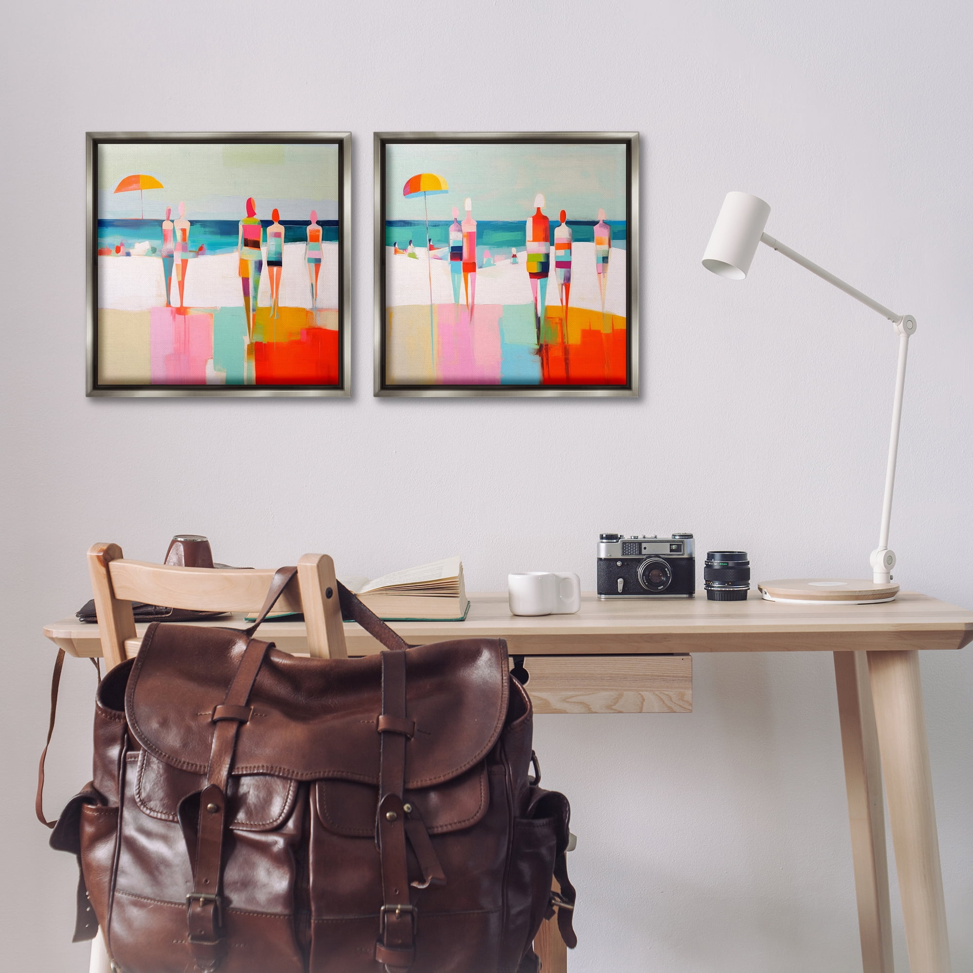 Stupell Industries Abstract Beach Goers People Painting Gray Floater Framed Canvas Art Print Wall Art, 18 x 18, Set of 2