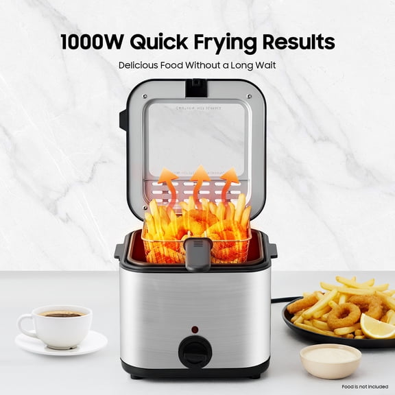 1000W 2.5L Deep Fryer Electric Deep Fryer w/ Basket Stainless Steel Adjustable Temperature Deep Fryer for Home Use