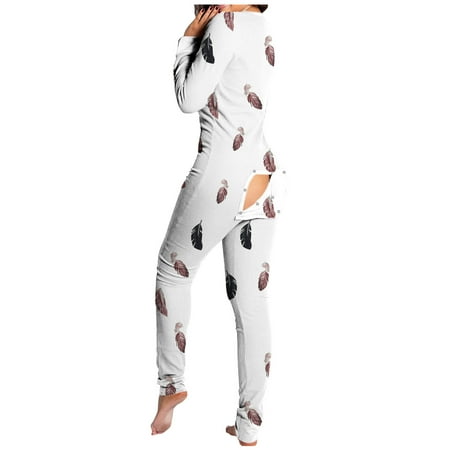

EUMODR 1St Date Outfit Jumpsuits Elegant for Women Women S Sleepwear Pajamas Button Print V Neck Adults Playsuit
