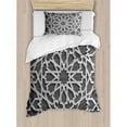 thumbnail image 3 of Moroccan Duvet Cover Set King Size, Historical Moroccan Heraldic Empire Design Interlace Form with Mix of Star Flowers Print, Decorative 3 Piece Bedding Set with 2 Pillow Shams, Grey, by Ambesonne, 3 of 3