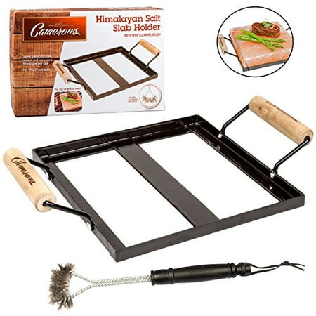 Himalayan Salt Block Holder & Wire Cleaning Brush- Safe & Easy Salt Slab Plate and Grilling Stone