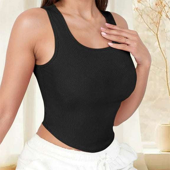Vmvidoty Body Suits Tank Top for Women Scoop Neck Sleeveless Ribbed Vest Tops Basic Slimming Thong Bodysuit Going Out Outfits Black L
