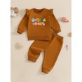 thumbnail image 4 of Toddler Baby Girls Fall Outfits 0 6 12 18 24 Months 2T 3T Letter Embroidery Ruffles Long Sleeve Sweatshirt and Elastic Pants Set Baby 2 Piece Clothes, 4 of 9