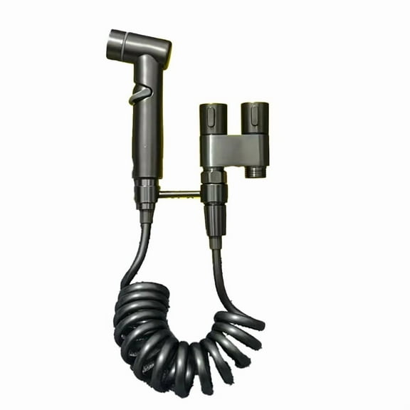 Stainless Steel Household Toilet Handheld Bidet Double Outlet Angle Valve Pressurized Nozzle Flushing Device Grey,1 x toilet pressurized nozzle 1 x hose,Grey