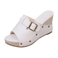thumbnail image 2 of Wowcloth Women's Straw Wedge Slide Sandals – Comfortable Slip-On with Adjustable Buckle, Plus Size Available for Spring Summer Casual Fashion, 2 of 9