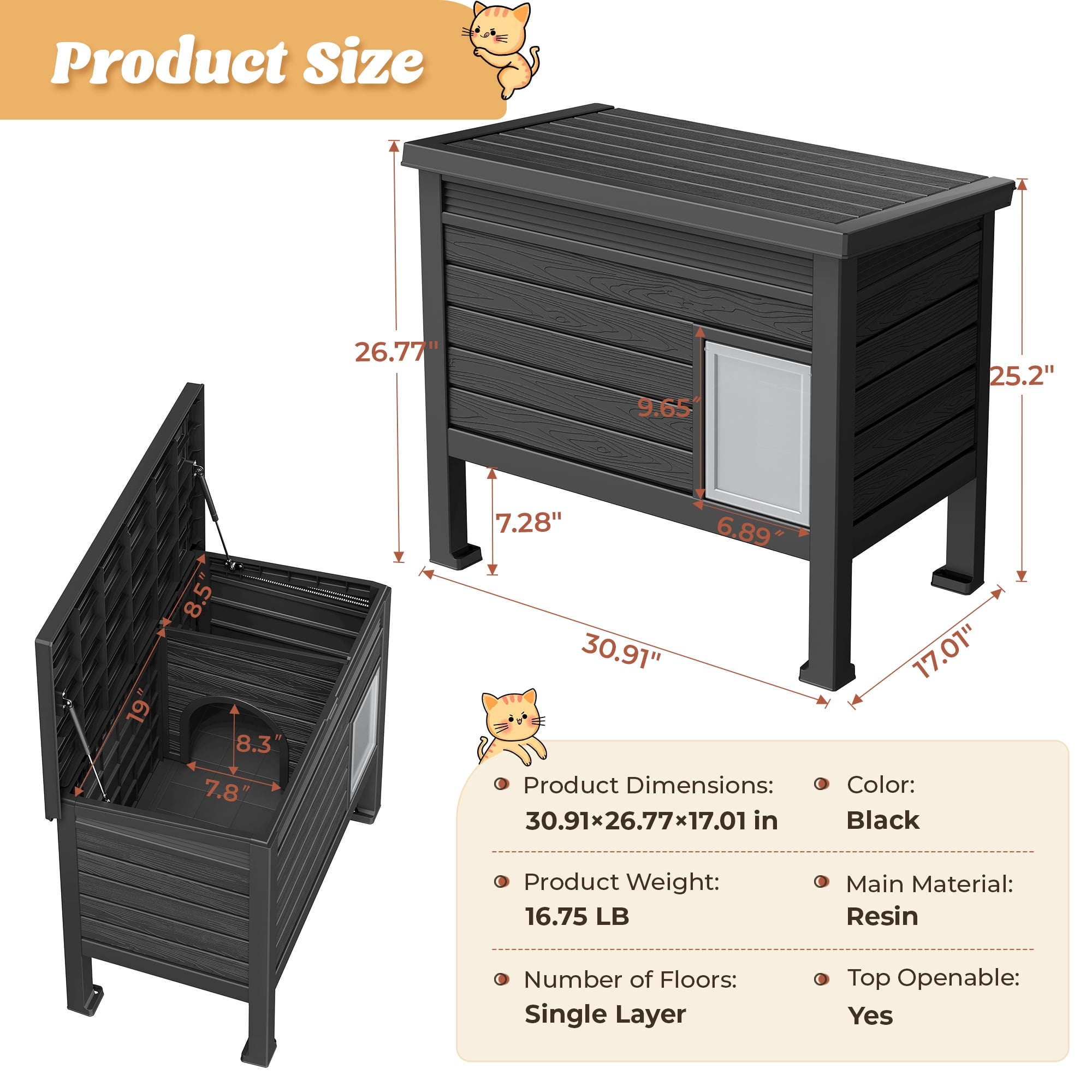 Bifanuo Outdoor Cat House Weatherproof, Insulated Feral Cat Shelter for Outdoor Indoor, Outside Cat Houses for Winter,Secure Escape Doors for Cats