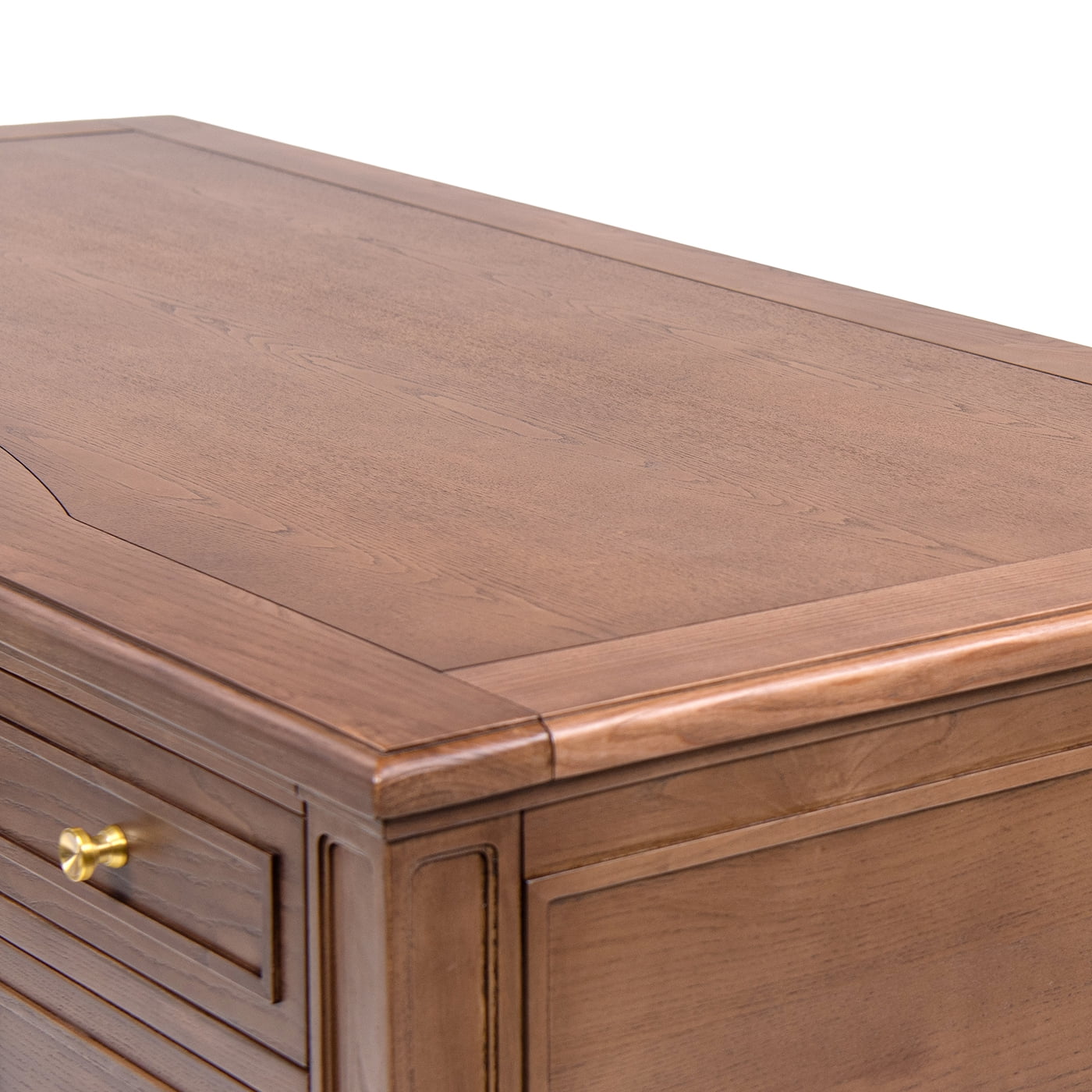Dauphin Gold Accent 5-Drawer Wood Executive Desk, Brown Ash Wood & Veneer