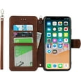 thumbnail image 6 of for iPhone Xs/iPhone X Wallet Case with Card Holder Slots,Kickstand Phone Cover Premium Leather Magnetic Closure Slim Flip Shockproof Wrist Strap Case for iPhone Xs 5.8",Brown, 6 of 14